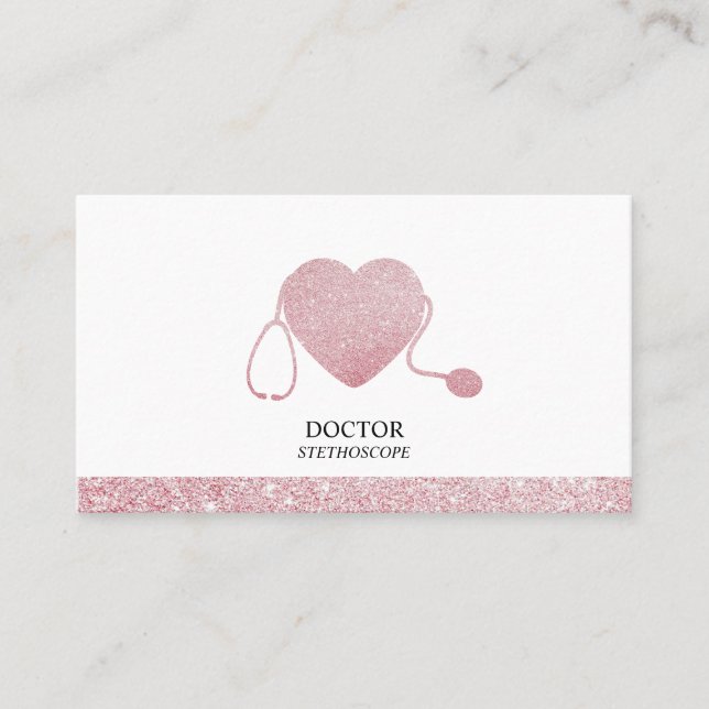 Rosa Stethoscope Sparkling Heart Doktor Visitkort (Framsida)