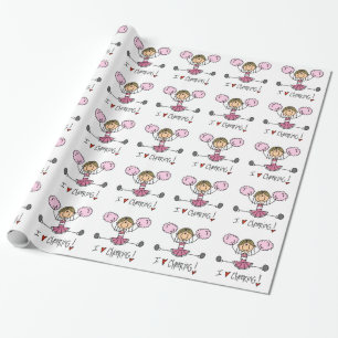 Rosa stick figurhejaklacksledare som slår in presentpapper