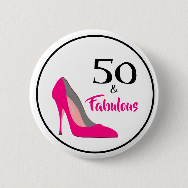 Rosa Stiletto 50 och fantastisk 50-årsdag Knapp (Framsida)