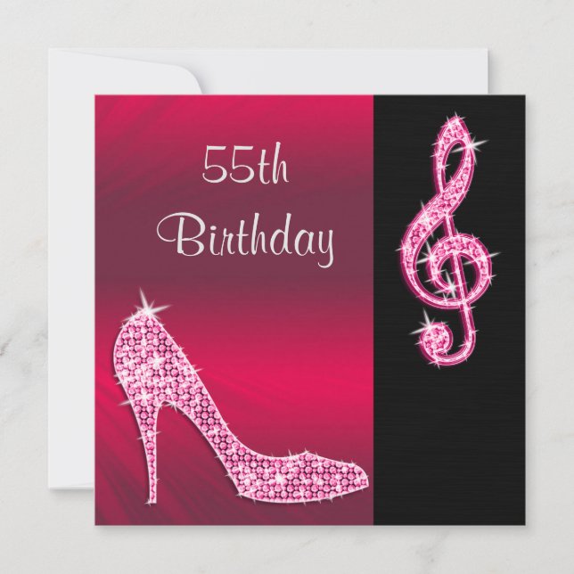 Rosa Stiletto & Diskantnyckel 55-årsdag Inbjudningar (Framsida)