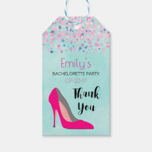 Rosa Stiletto Heel Bachelorette Party Tack Presentetikett