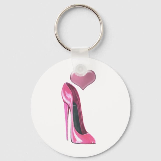 Rosa stiletto high heel sko and Heart Nyckelring (Framsida)