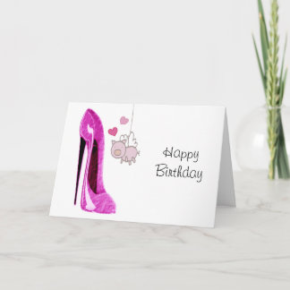 Rosa Stiletto och Flies Gris Art Kort