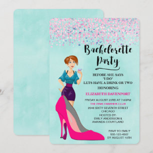 Rosa Stiletto och Party Girl Bachelorette Inbjudan