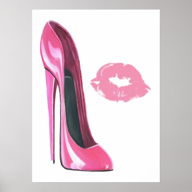 Rosa Stiletto Shoe and Kiss Art Poster (Framsidan)