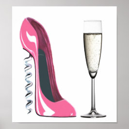 Rosa Stiletto Shoe och Champagne Poster glas