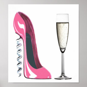 Rosa Stiletto Shoe och Champagne Poster glas