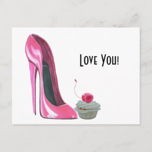 Rosa Stiletto Shoe och Cherry Cupkaka Vykort