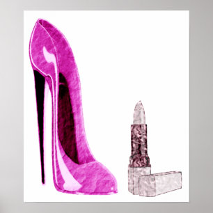 Rosa Stiletto Shoe och Lipstick Poster