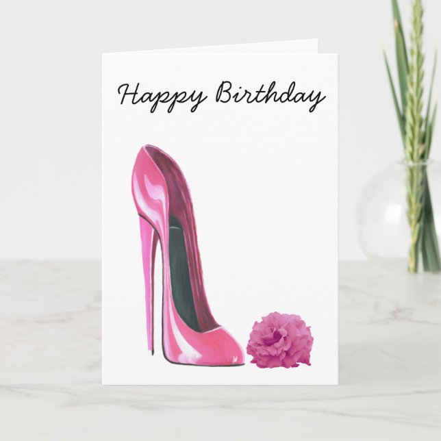 Rosa Stiletto Shoe och Rosa ros Art Kort (Framsida)