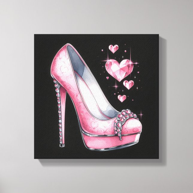 Rosa Stilettos och Diamond Shaped Hearts Canvastryck (Framsida)