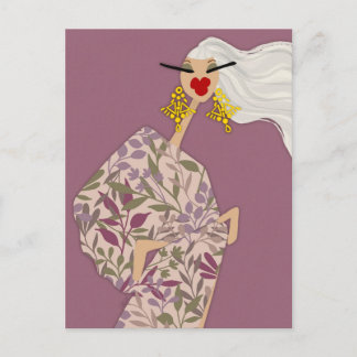 Rosa Stilig Glam Moda Konst Postkort Vykort
