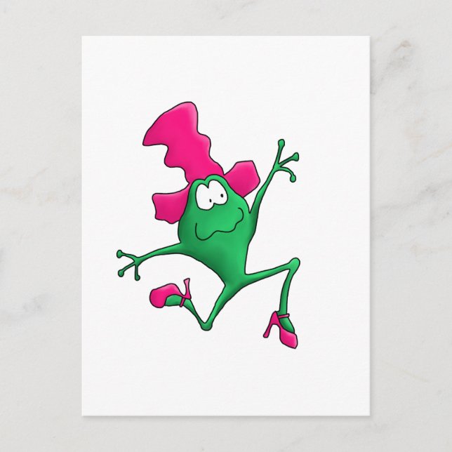 Rosa Stilletto Lycklig Frog Vykort (Framsida)
