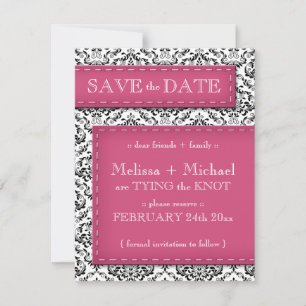 Rosa Stitched Damask Spara datum meddelande Inbjudningar