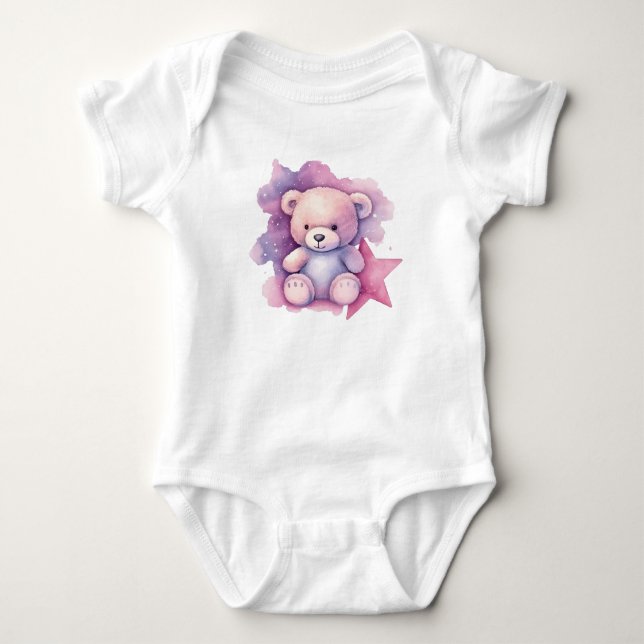 Rosa Stjärna Teddybjörn T Shirt (Framsida)