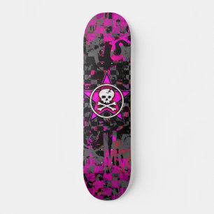 Rosa stjärnaskalle skateboard bräda 21,5 cm