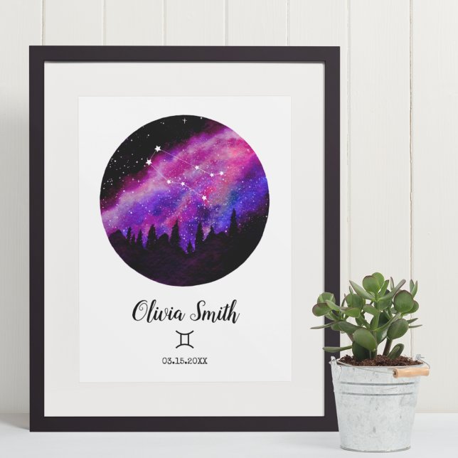 Rosa stjärnbild Tvillingarna Horoskoptecken Presen Poster (Skapare uppladdad)