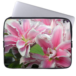Rosa stjärngazer, liljeblommor laptop sleeve