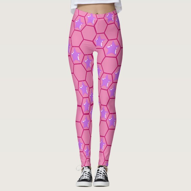 Rosa stjärnor i en fuchsia honeycomb leggings (Framsida)