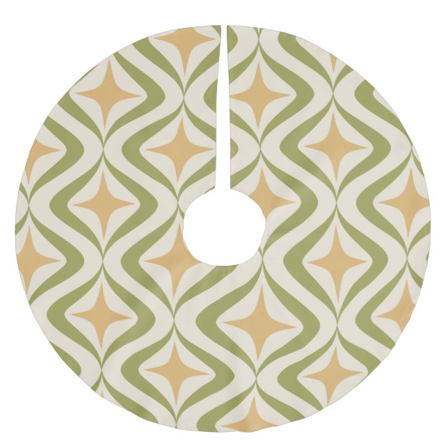 Rosa stjärnor och gröntvågar julgransmatta borstad polyester (Framsidan)