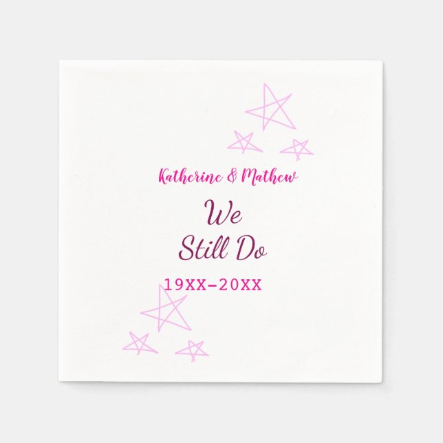 Rosa stjärnor Vow-årsdagen för förnyelse av bröllo Pappersservett (Framsidan)
