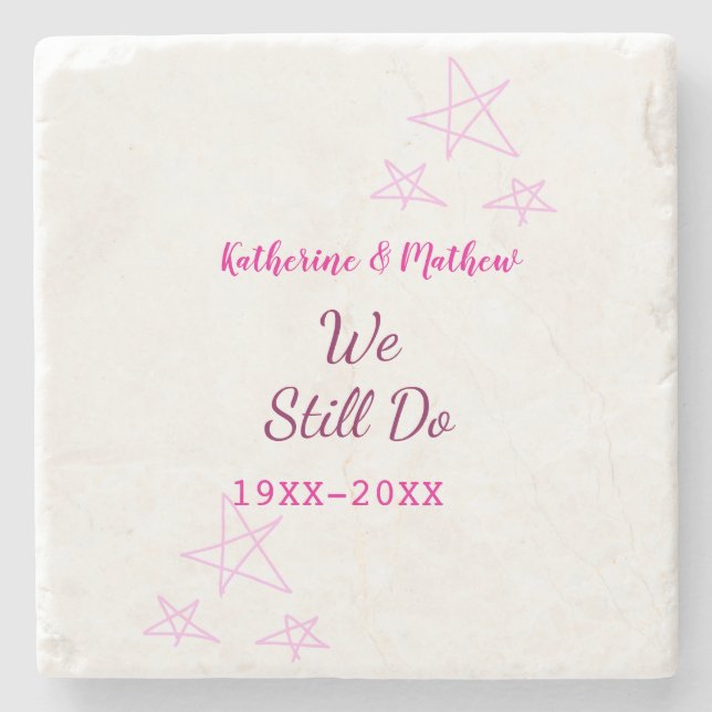 Rosa stjärnor Vow-årsdagen för förnyelse av bröllo Stenunderlägg (Framsidan)