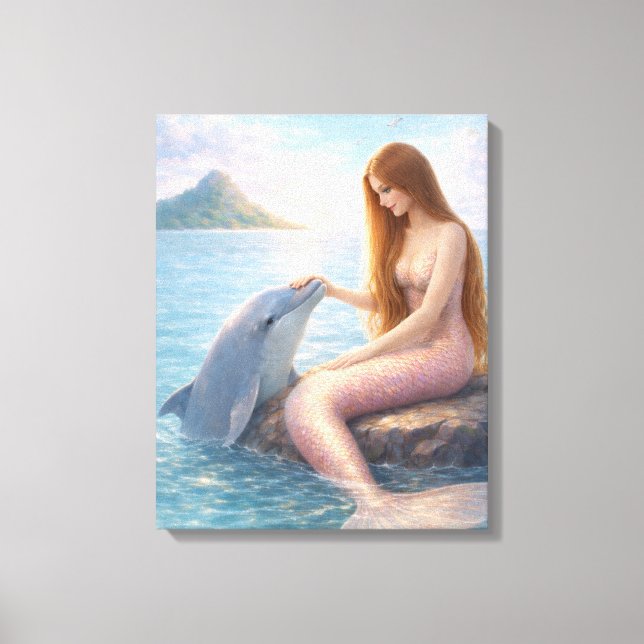 Rosa stjärt-siren & delfin canvastryck (Framsida)