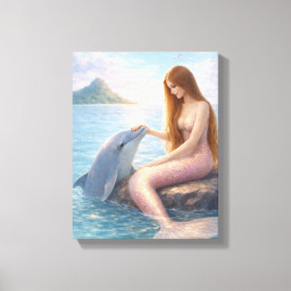 Rosa stjärt-siren & delfin canvastryck