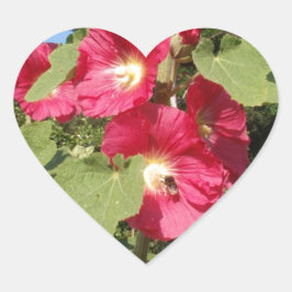 Rosa stockrosor hjärtformat klistermärke