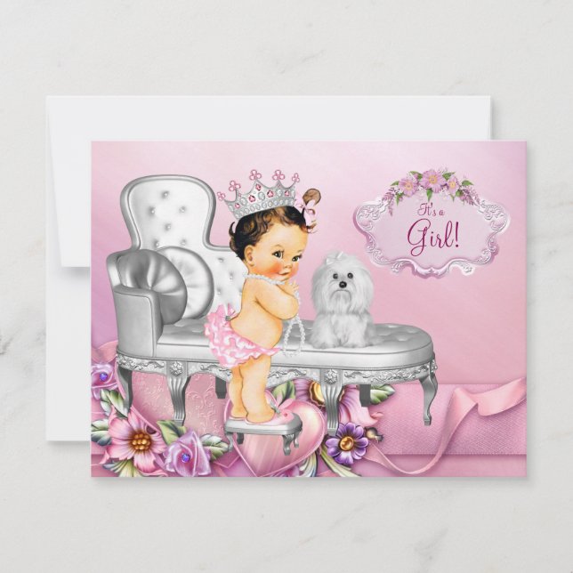 Rosa stol prinsessa pärlor baby shower inbjudningar (Framsida)
