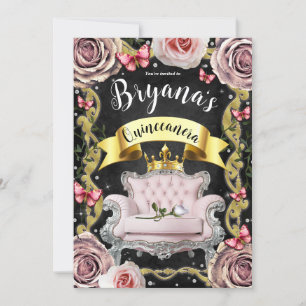 Rosa stolar Rosor Fjärilar 15:e 15 Quinceañera Inbjudningar