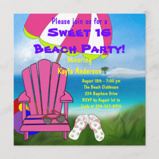 Rosa stolfjädrar Sweet 16 strandfest Inbjudningar