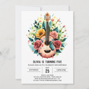 Rosa Stollig Guitar Birthday Inbjudningar