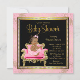 Rosa stolspetsar Pärlor Etnisk flicka Baby Shower Inbjudningar