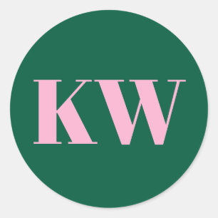 Rosa Stor Personlig Initial Monogram Runt Klistermärke