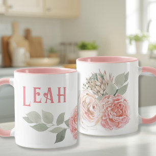 Rosa: stora blommor med stor brev namn mugg
