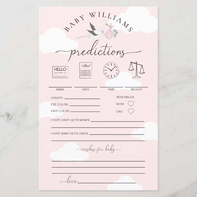 Rosa Stork Baby Predictions-spel (Framsida)