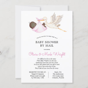 Rosa Stork Baby Shower efter e-postinbjudan Inbjudningar