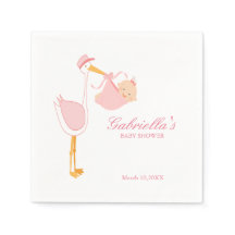 Rosa Stork Baby Shower Personlig Napkin