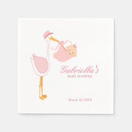Rosa Stork Baby Shower Personlig Napkin Pappersservett
