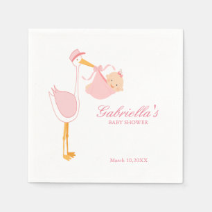 Rosa Stork Baby Shower Personlig Napkin Pappersservett