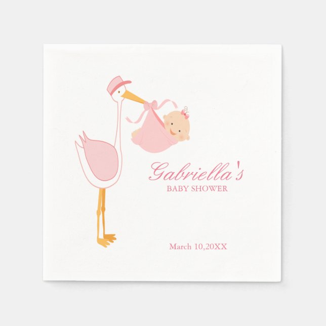 Rosa Stork Baby Shower Personlig Napkin Pappersservett (Framsidan)