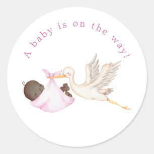 Rosa Stork Baby Shower Rund Klistermärke