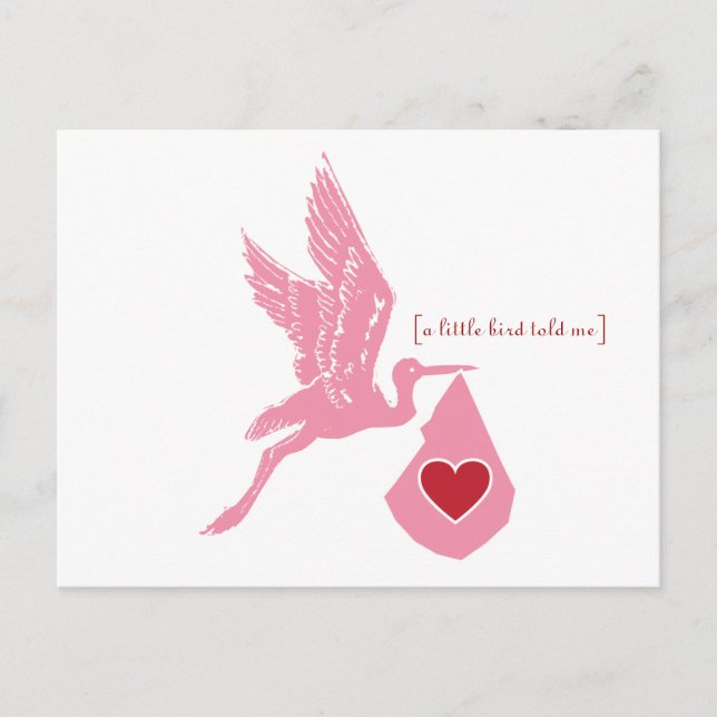 Rosa Stork Baby Shower-vykort för inbjudan Vykort (Framsida)