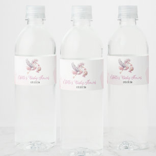 Rosa Stork Cloud Baby Shower Vattenflaska Etikett