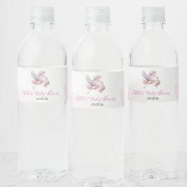 Rosa Stork Cloud Baby Shower Vattenflaska Vattenflaska Etikett