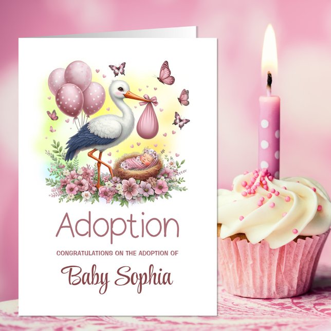 Rosa Stork Flicka Adoption Grattiss Kort (Skapare uppladdad)