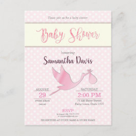 Rosa Stork Flicka Baby Shower Inbjudan Vykort