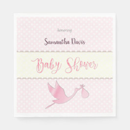 Rosa Stork Flicka Baby Shower Pappersservett