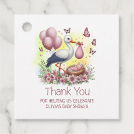 Rosa Stork Flicka Baby Shower Tack Gåvor Etiketter